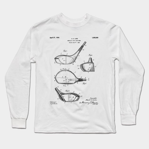 Golf Driver Patent - Golf Art - Black And White Long Sleeve T-Shirt by patentpress